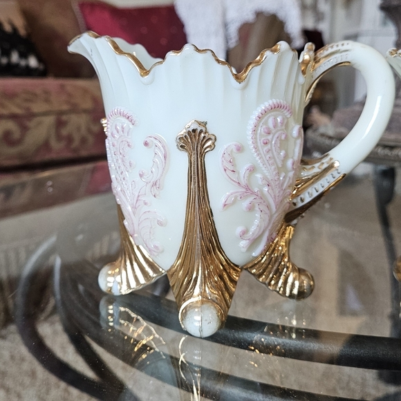 Northwood Inverted Fan Sugar Creamer Spooner Uranium Custard Glass Antique EAPG - Picture 3 of 16